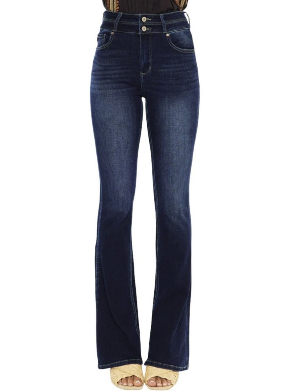 KanCan High Rise Flare Boot-cut Jeans Dark Blue Stretch Size 7 / 27 Western Boho